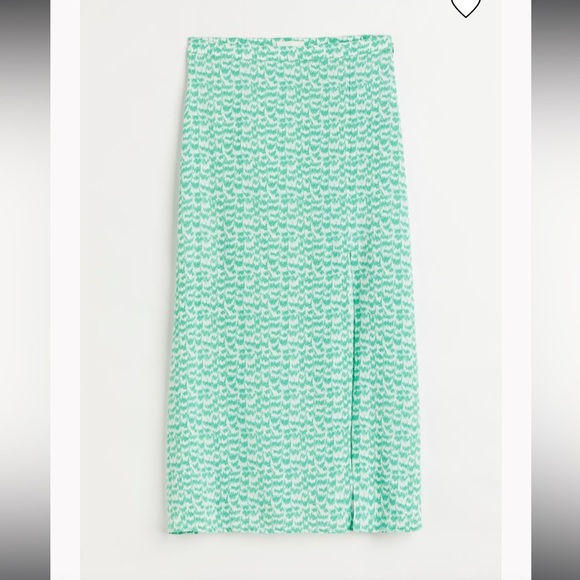 H&M viscose skirt open slit green mint and white - Picture 2 of 8